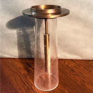 Studio A Seeded Glass Pillar Candle  Holder - Antique Brass - Small